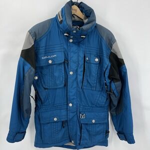 Couloir Ski Jacket Mens Size 38 Blue 12 Pockets‎ Hide Hood Removable Lining Vtg